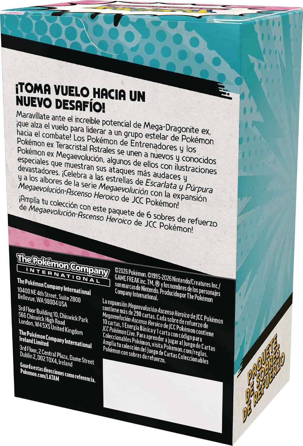 Pokémon Paquete de Sobres de Refuerzo de Megaevolución-Ascenso Heroico de JCC Producto en Español de Lationamerica